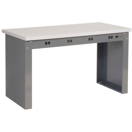 Global Industrial Panel Leg Workbench w/ESD Square Edge Top & Power Apron, 60inW x 30inD, Gray 778484